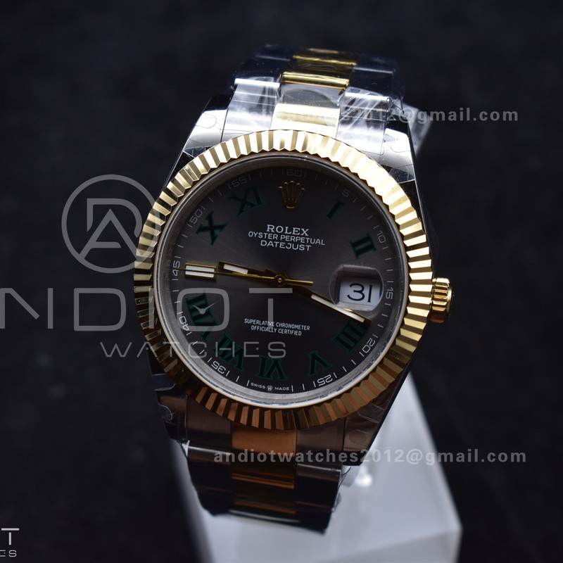 DateJust 41 126333 SS/YG GMF 1:1 Best Edition 904L Steel Gray Green Roman Dial on SS/YG Oyster Bracelet A2836